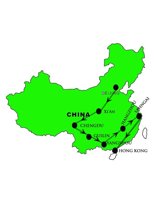 Map of China, Hong Kong & Macau itinerary